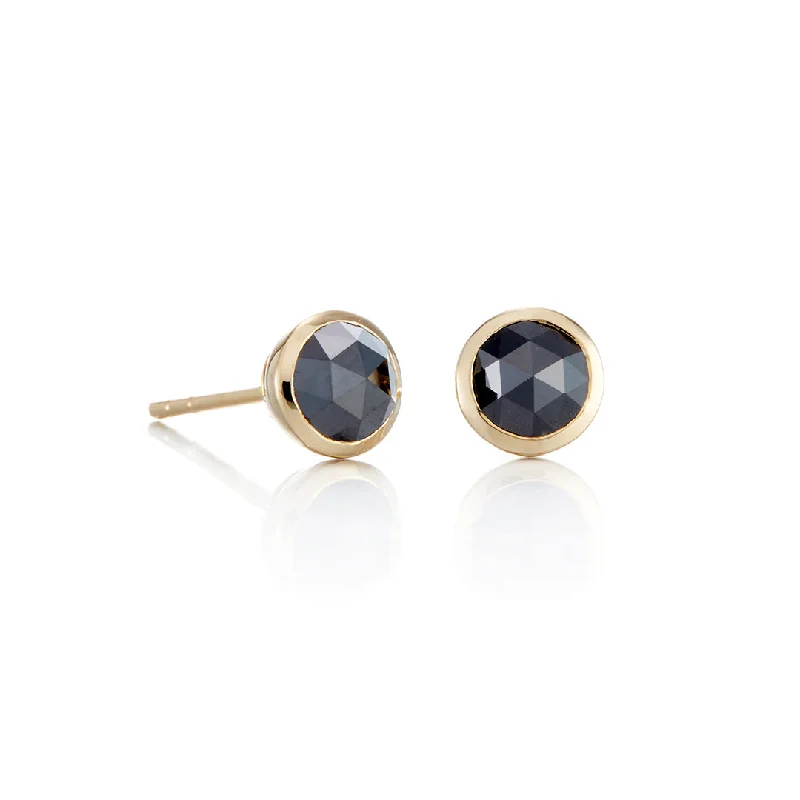 Women’s geometric earrings-Black Diamond Rose-Cut Stud Earrings