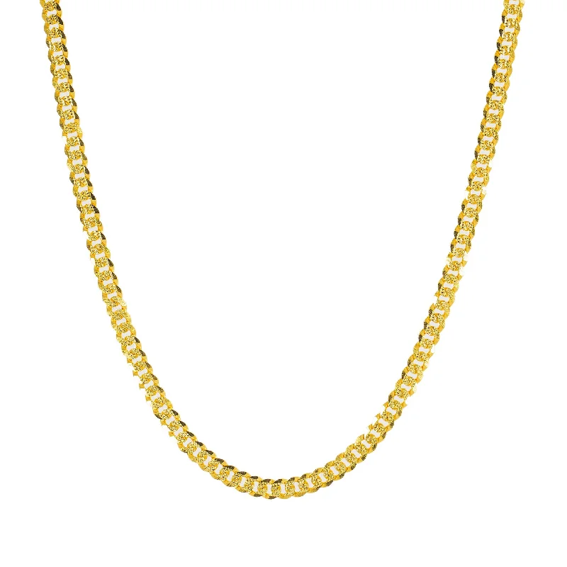 Women’s trendy necklace-22K Yellow Gold Cuban Link Chain W/ Hammered Details, 20 Inches