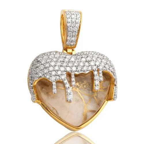 Women’s three-layered necklace-10K 2.75CTW DIAMOND AND QUARTZ DRIPPING HEART PENDANT WITH WINGS