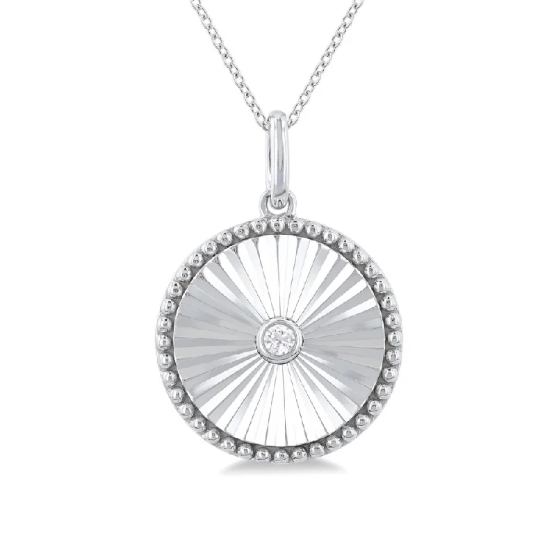 Women’s romantic heart necklace-1/20 ctw Round Medallion Round Cut Diamond Pendant With Chain in Sterling Silver