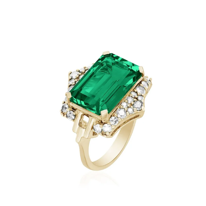 Women’s diamond trilogy engagement ring-East-West Emerald Ring with Diamonds