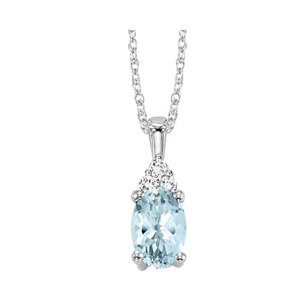 Women’s dainty necklace-10K White Gold Aquamarine Diamond Pendant