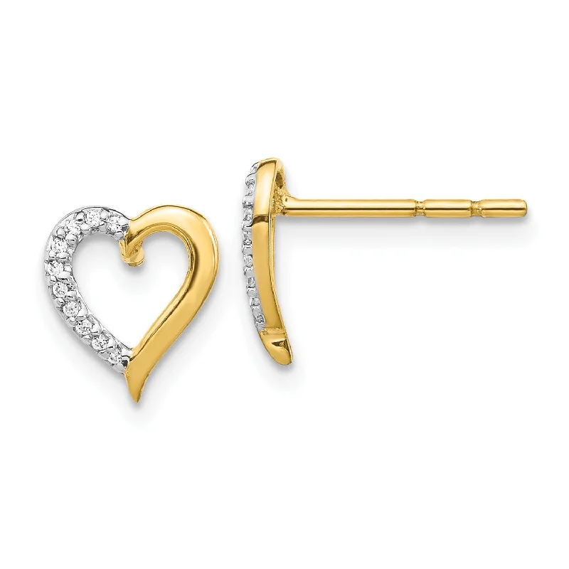 Women’s delicate earrings-1/20 CTW Diamond Heart Earrings in 14KT Yellow Gold