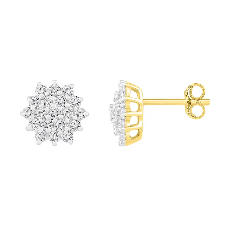 Women’s moonstone earrings-1/5 CTW Diamond Cluster Stud Earrings in 10KT Yellow Gold