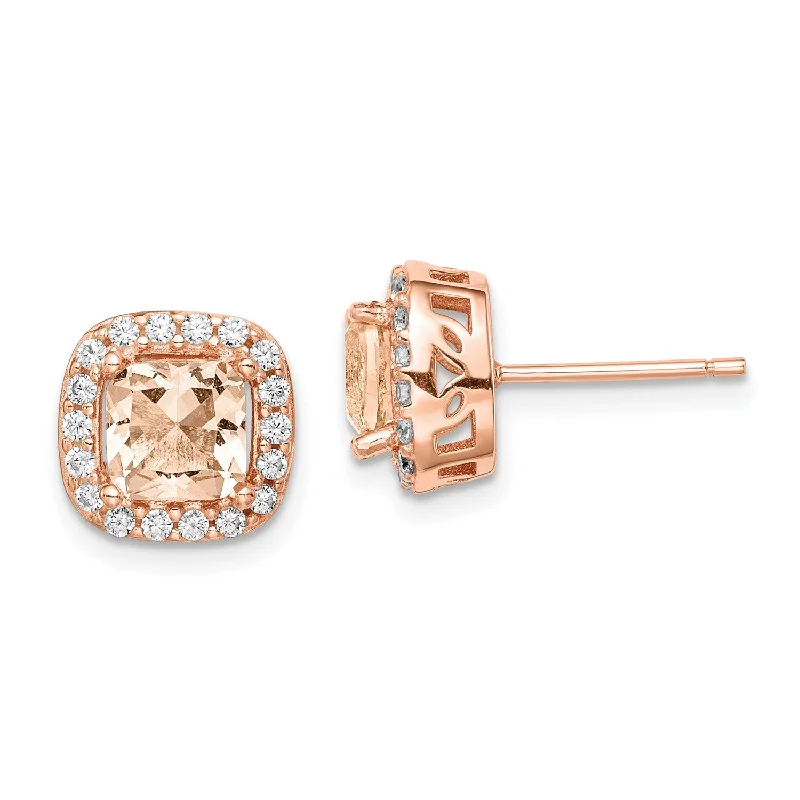 Women’s gold dangle earrings-Rosetone Sterling Silver Square Cubic Zirconia 10MM Halo Stud Earrings