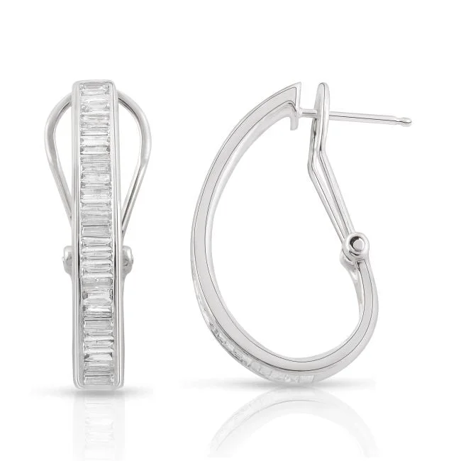 Women’s custom earrings-1 CTW Diamond Hoop Earrings in 14KT White Gold