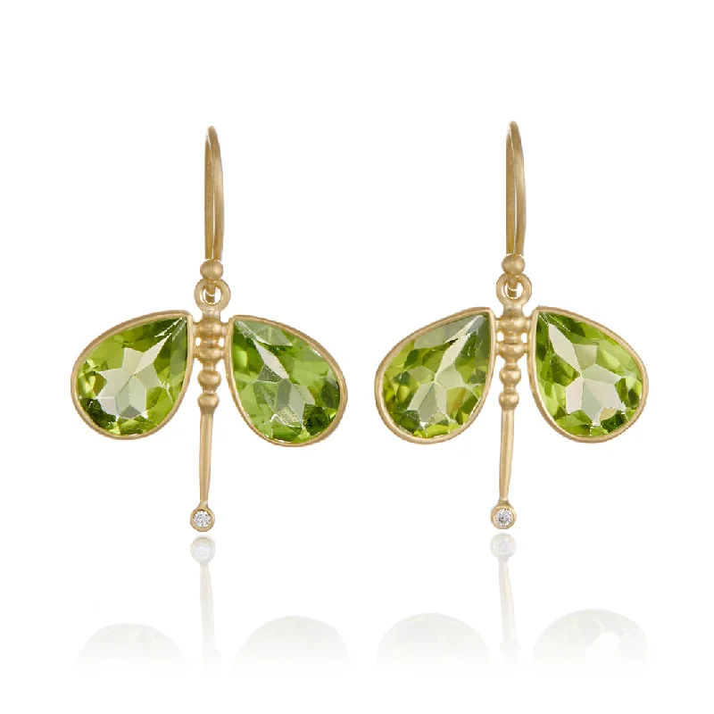 Women’s chunky earrings-Peridot Dragonfly Drop Earrings