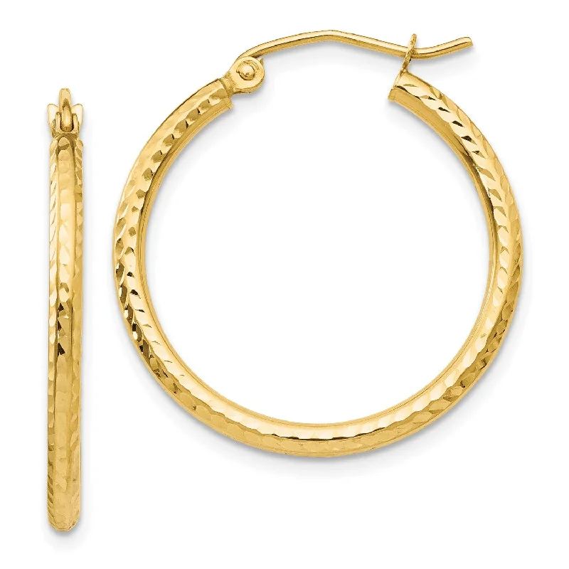 Women’s delicate hoop earrings-14KT Yellow Gold 25X2MM Diamond-cut Hoop Earrings