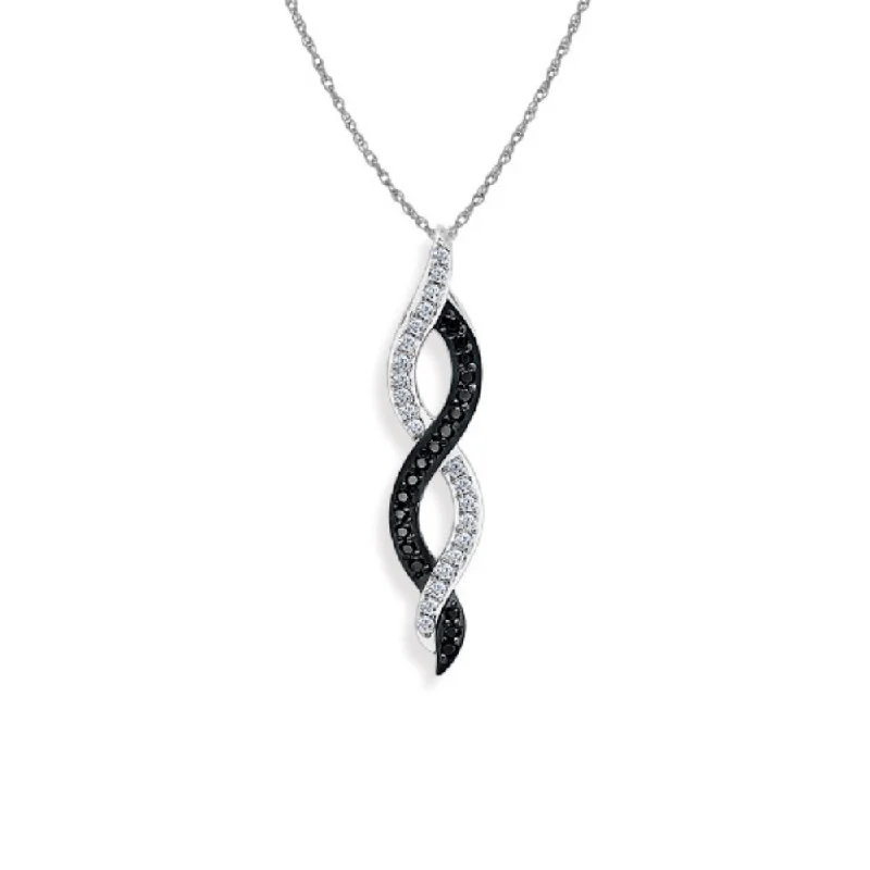 Women’s minimal gold necklace-1/8 Ctw Twisted Black and White Diamond Pendant in 10k White Gold