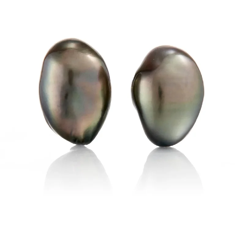 Women’s butterfly earrings-15mm Gray Keshi Tahitian Pearl Earrings