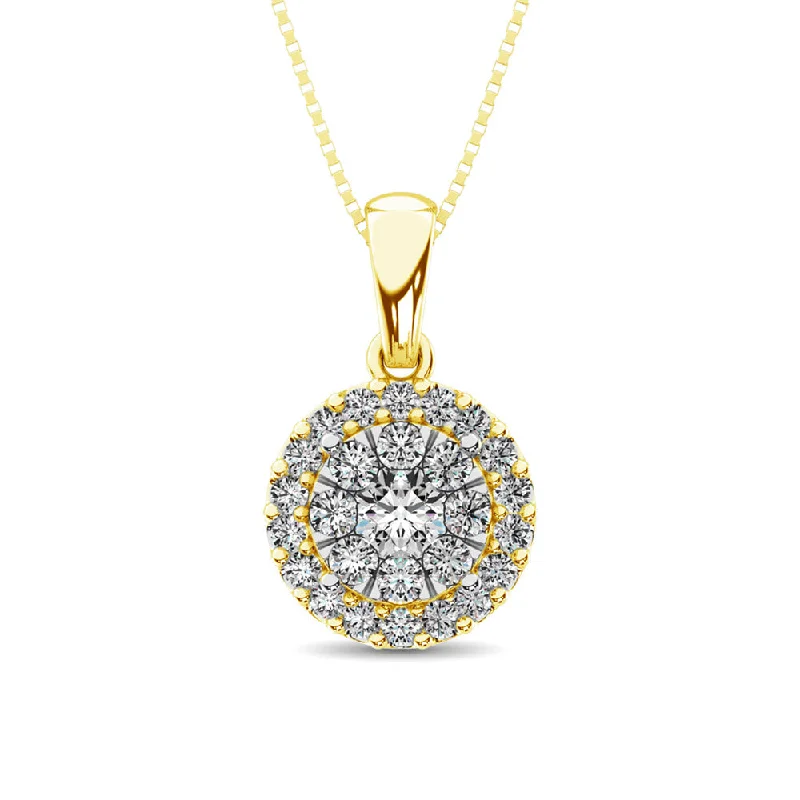 Women’s designer necklace-Diamond Fashion Pendant 5/8 ct tw Round Cut in 14K Yellow Gold