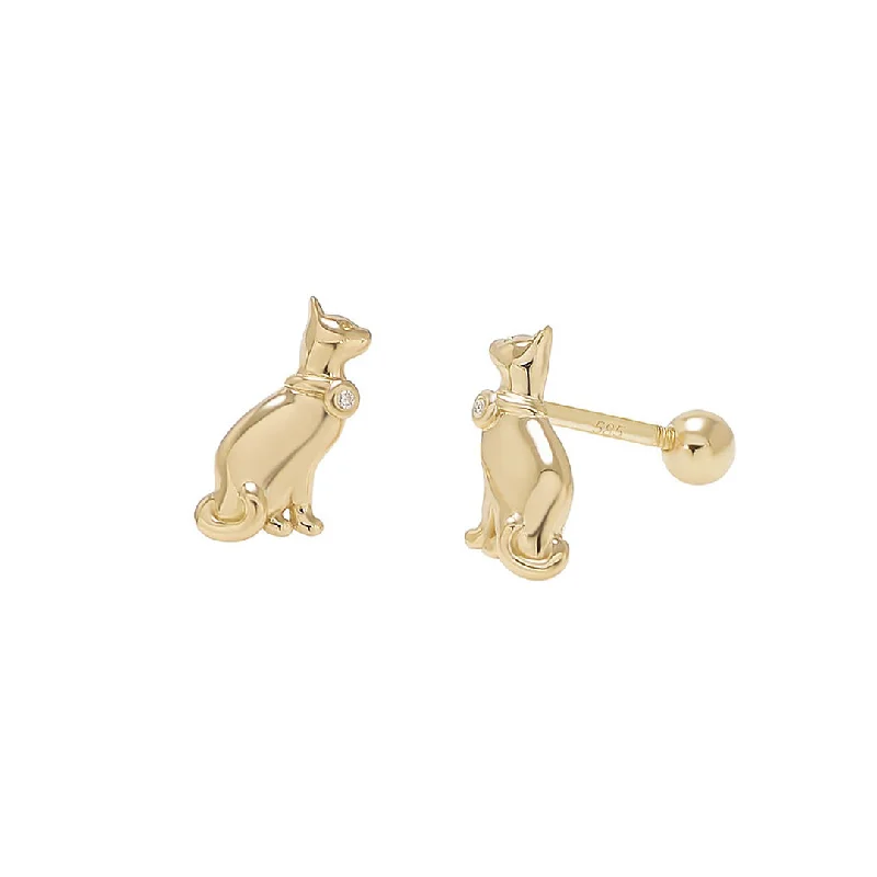 Women’s trendy gold earrings-Child's Cat Stud Earrings