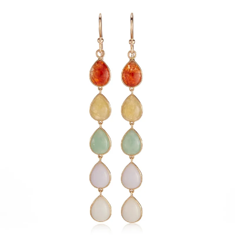 Women’s hoop stud earrings-Rainbow Jade Multi-Teardrop Earrings