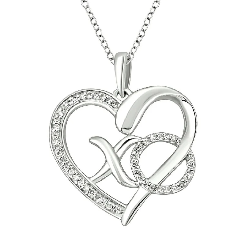 Women’s gold necklace-Sterling Silver 1/10 Ctw Diamond Heart Pendant