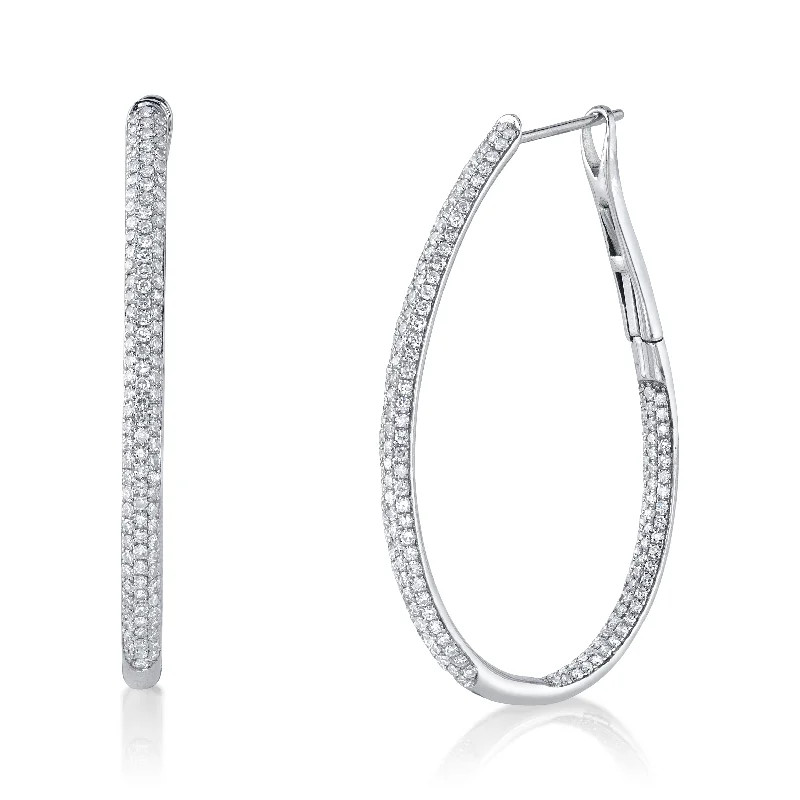 Women’s timeless solitaire engagement ring-Pave Diamond Oval Hoops