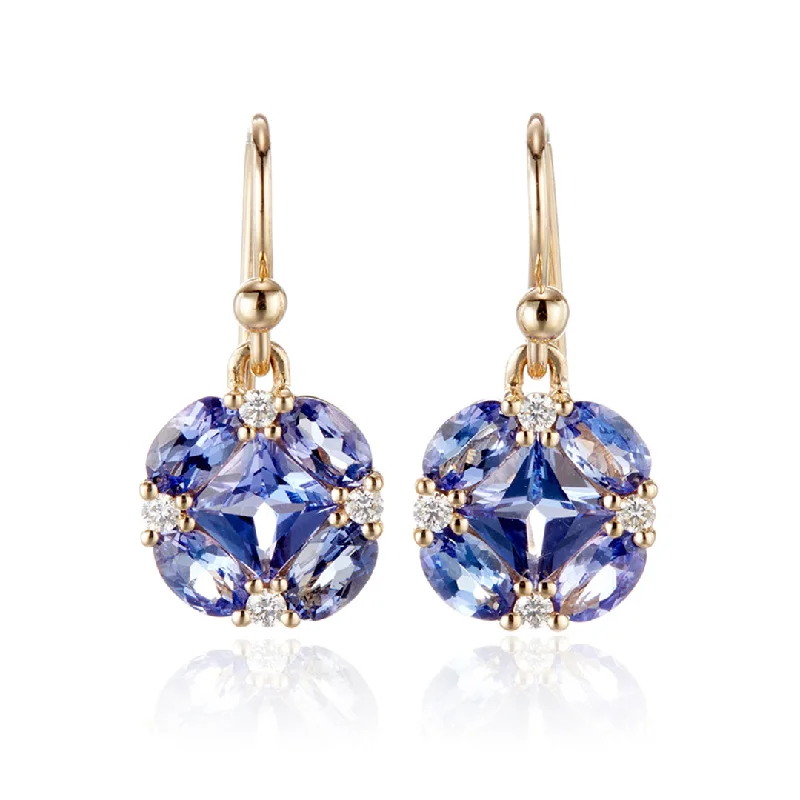 Women’s abstract design earrings-Quadrille Drop Earrings in Tanzanite & Diamonds