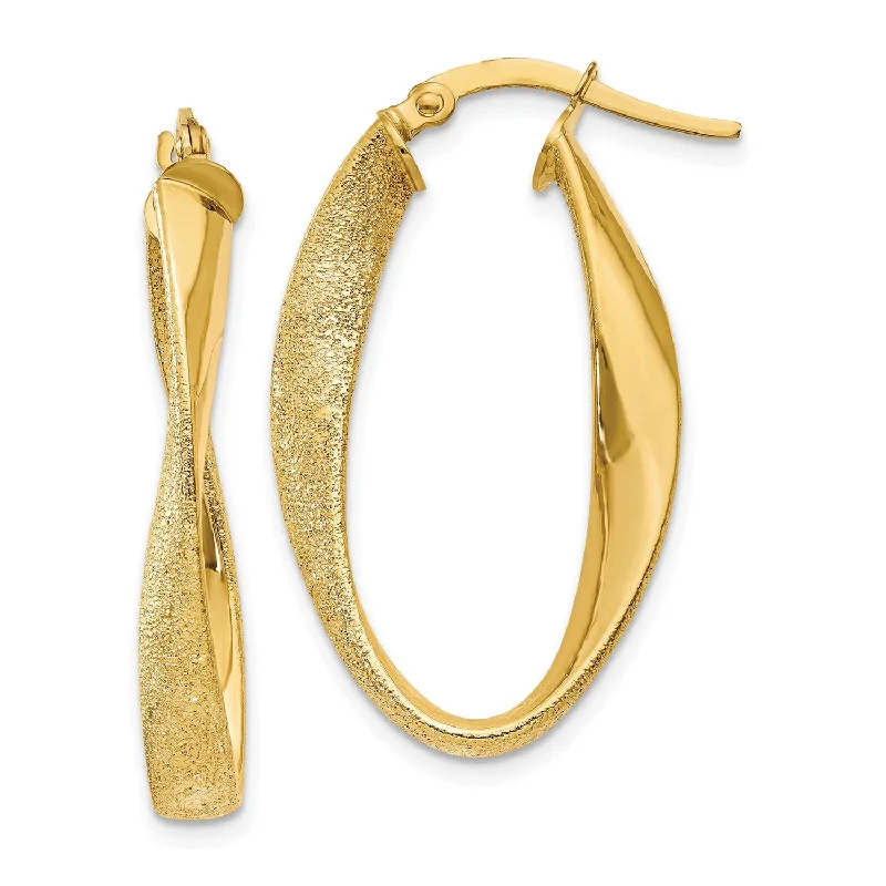 Women’s asymmetrical earrings-14KT Yellow Gold 10X4MM Twist Hoop Earrings