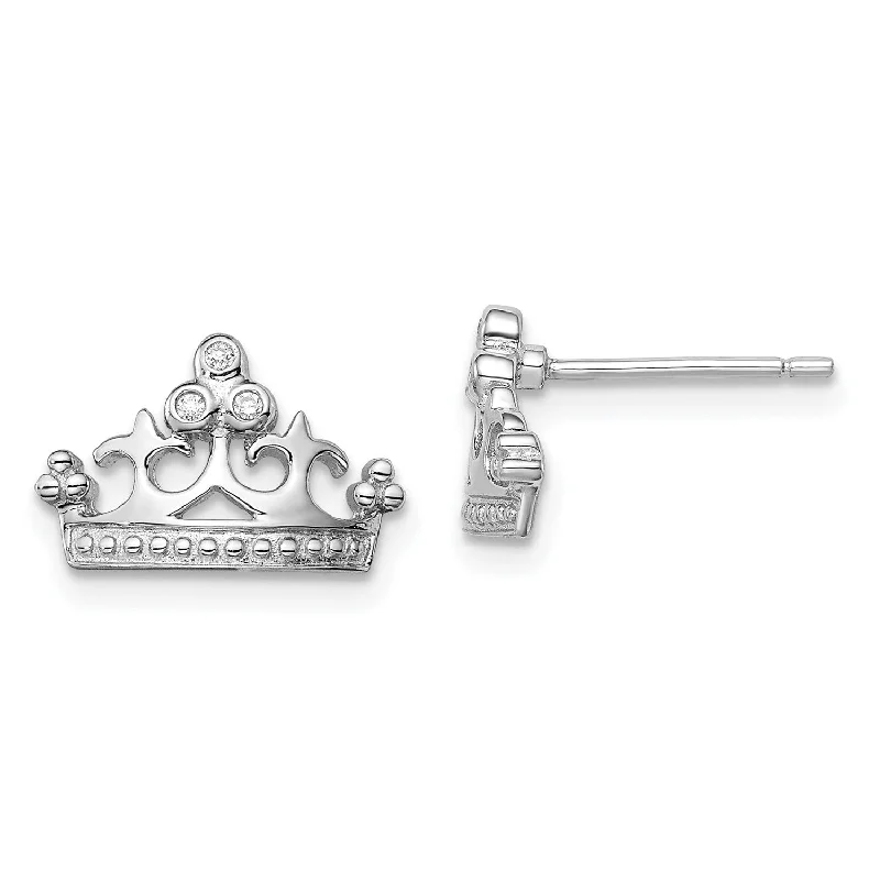 Women’s pearl earrings-Sterling Silver Cubic Zirconia 8X13MM Stud Tiara Crown Earrings