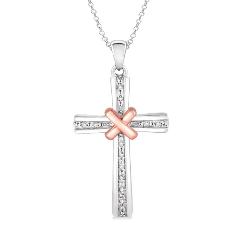 Women’s gold chain necklace-1/20 Ctw Single Cut Diamond Cross Pendant in Sterling Silver with Chain