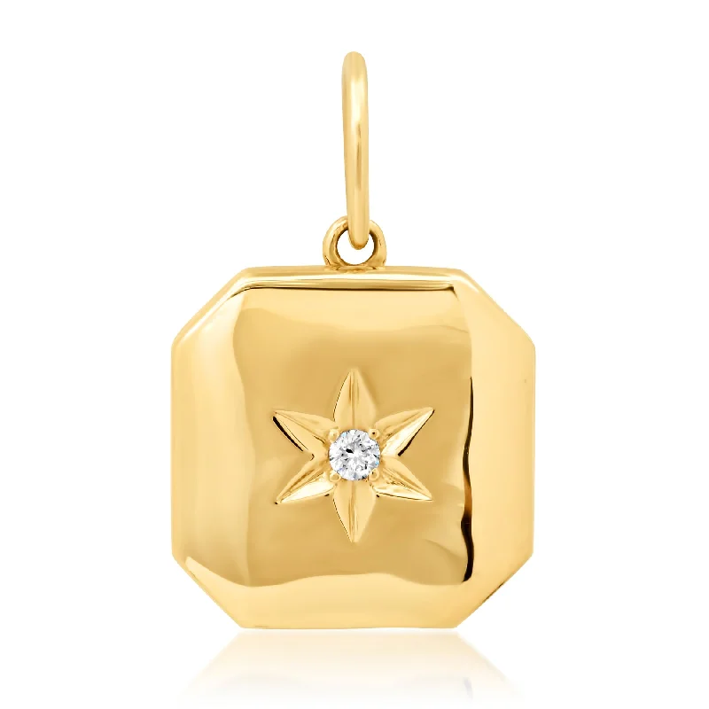 Women’s gemstone necklace-SQUARE STAR DIAMOND PENDANT, 14kt GOLD