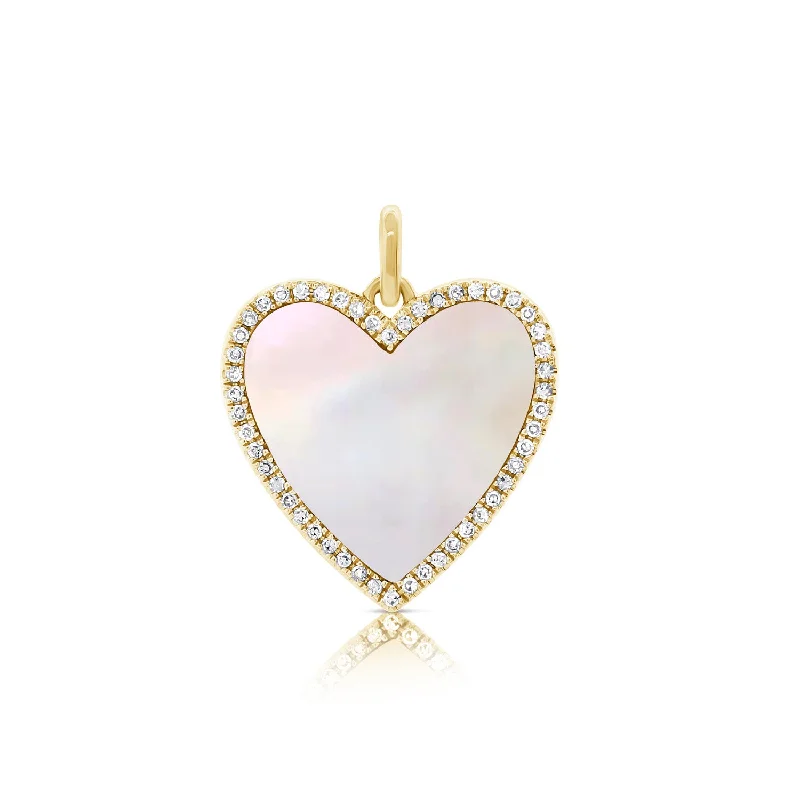 Women’s engraved pendant necklace-14K Yellow Gold Diamond + Mother of Pearl Heart Pendant