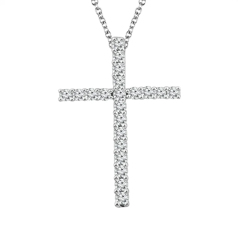 Women’s symbolic necklace-14k White Gold 0.75ctw Diamond Cross Pendant