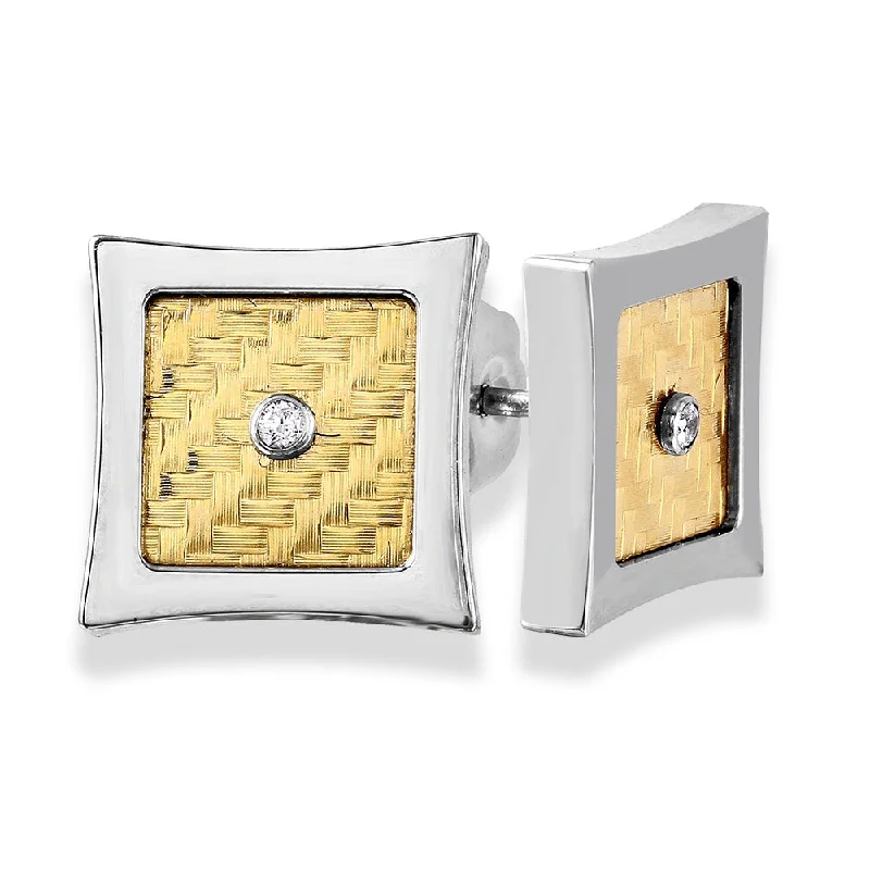 Women’s pearl earrings-Stainless Steel 18KT Yellow Gold Inlay Square Stud Earrings with .03 CTW Diamonds