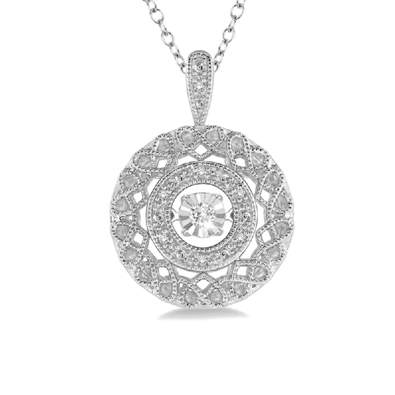 Women’s silver pendant necklace-1/20 Ctw Rhythm of Love Diamond Pendant in Sterling Silver with Chain