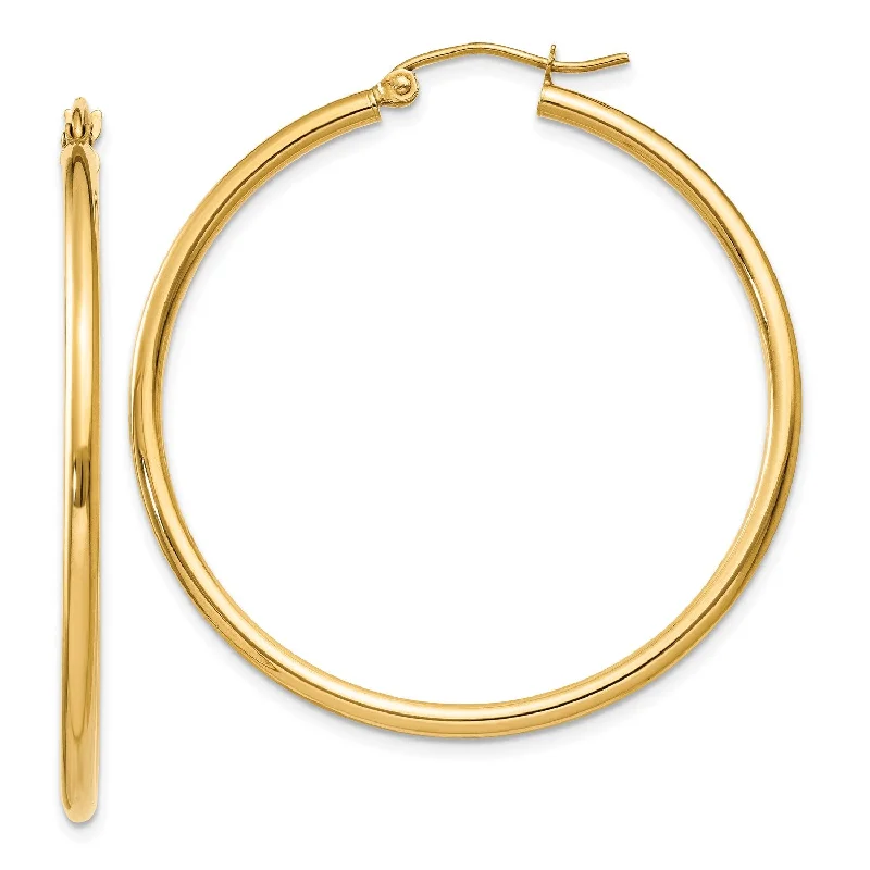 Women’s pearl earrings-14KT Yellow Gold 40X2MM Hoop Earrings