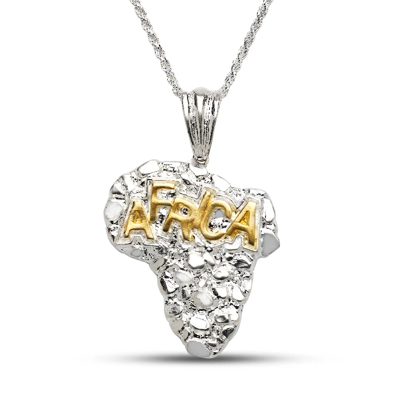 Women’s classy necklace-Africa Map 925 Sterling Silver 14k gold plated Pendant with or w/o silver chain for Men, Women