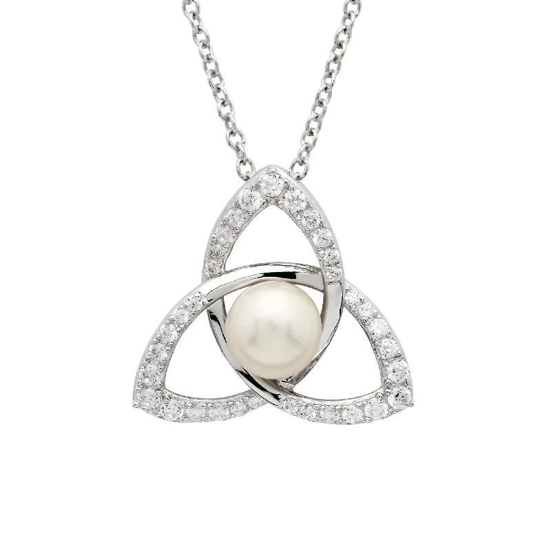 Women’s diamond pendant necklace-Sterling Silver Trinity Knot Pearl Pendant with Chain SP2274