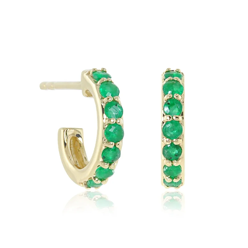 Women’s silver drop earrings-Emerald Huggie Hoop Earrings