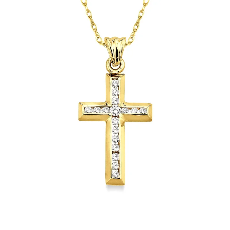 Women’s anniversary pendant necklace-1/4 Ctw Round Cut Diamond Cross Pendant in 10K Yellow Gold with Chain