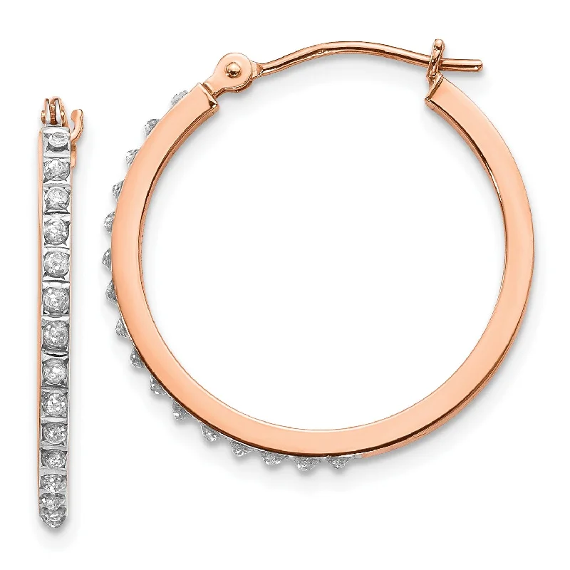 Women’s dangling pearl earrings-Diamond Fascination 14KT Rose Gold Diamond 25X2MM Diamond Accent Hoop Earrings