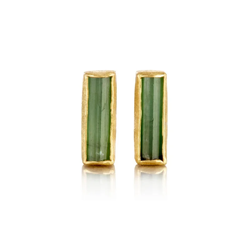 Women’s chic earrings-Rough Green Tourmaline Rectangular Earrings