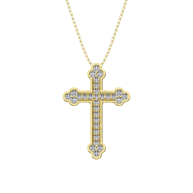 Women’s three-layered necklace-14K Yellow Gold 1/5 Ct.Tw. Diamond Cross Pendant