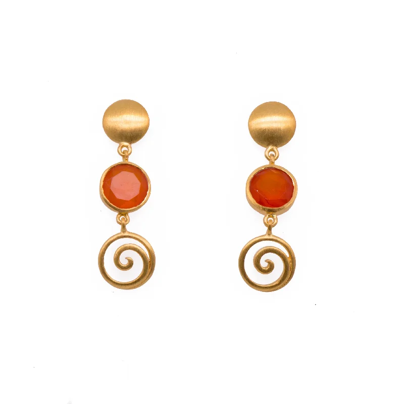 Women’s gold-plated earrings-Gratitude Swirl And Moon Earrings 24K Gold Vermeil