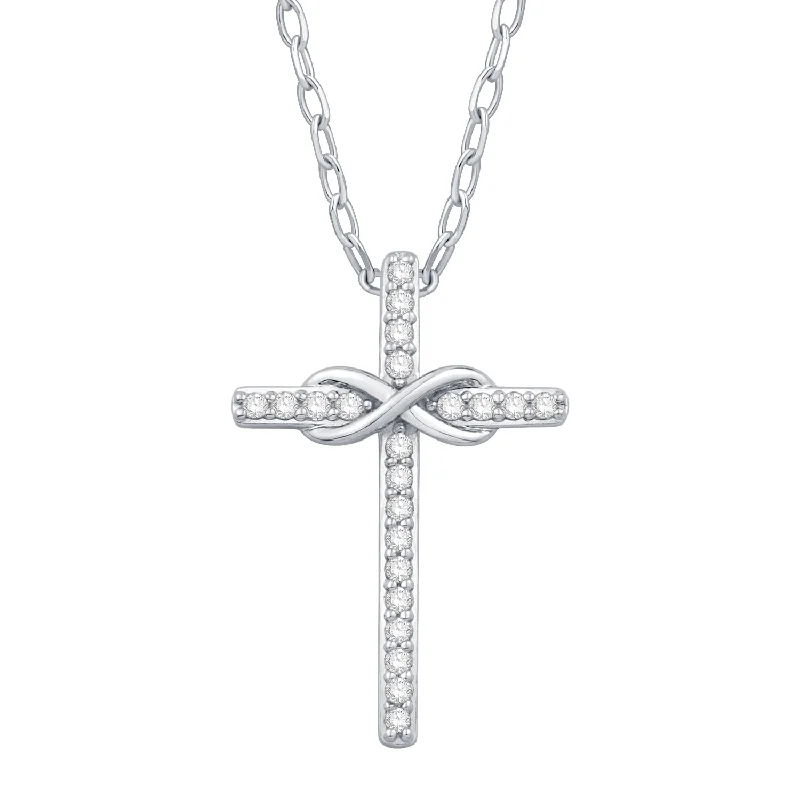 Women’s rose gold necklace-10K White Gold Diamond Cross Pendant