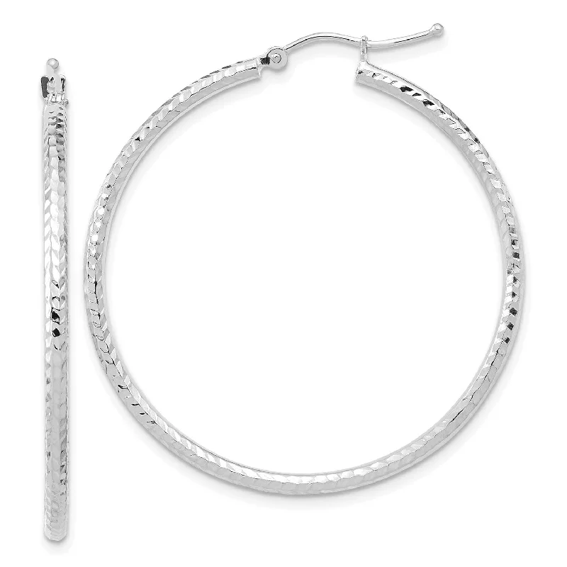 Women’s intricate design earrings-10KT White Gold 40X2MM Diamond-cut Hoop Earrings