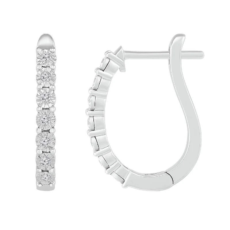 Women’s abstract design earrings-1/10 CTW Diamond Hoop 19.5MM Earrings in Sterling Silver