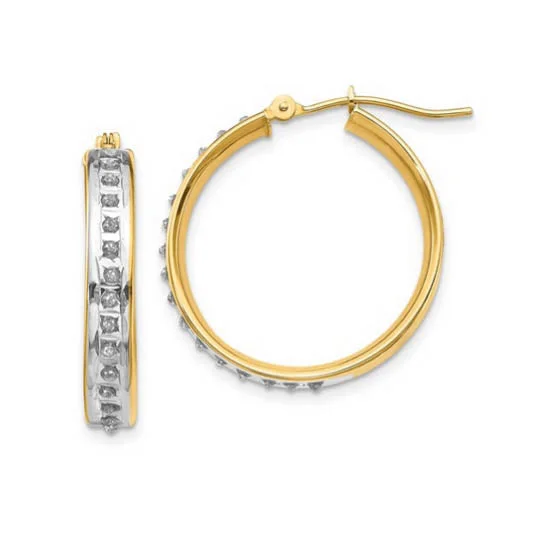 Women’s thick hoop earrings-Diamond Fascination 14KT Yellow Gold 20MM Diamond Accent Hoop Earrings