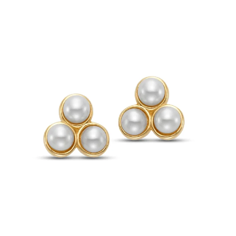 Women’s silver hoop drop earrings-3mm Pearl Trio Earrings