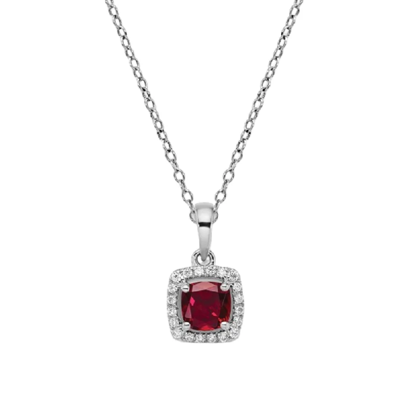 Women’s art nouveau necklace-Created Ruby and Diamond Pendant in 10k White Gold