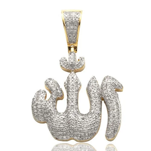 Women’s gemstone pendant necklace-10K 1.00CTW DIAMOND ALLAH PENDANT