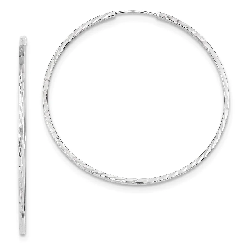 Women’s silver drop earrings-14KT White Gold 50X1.35MM Diamond-cut Endless Hoop Earrings