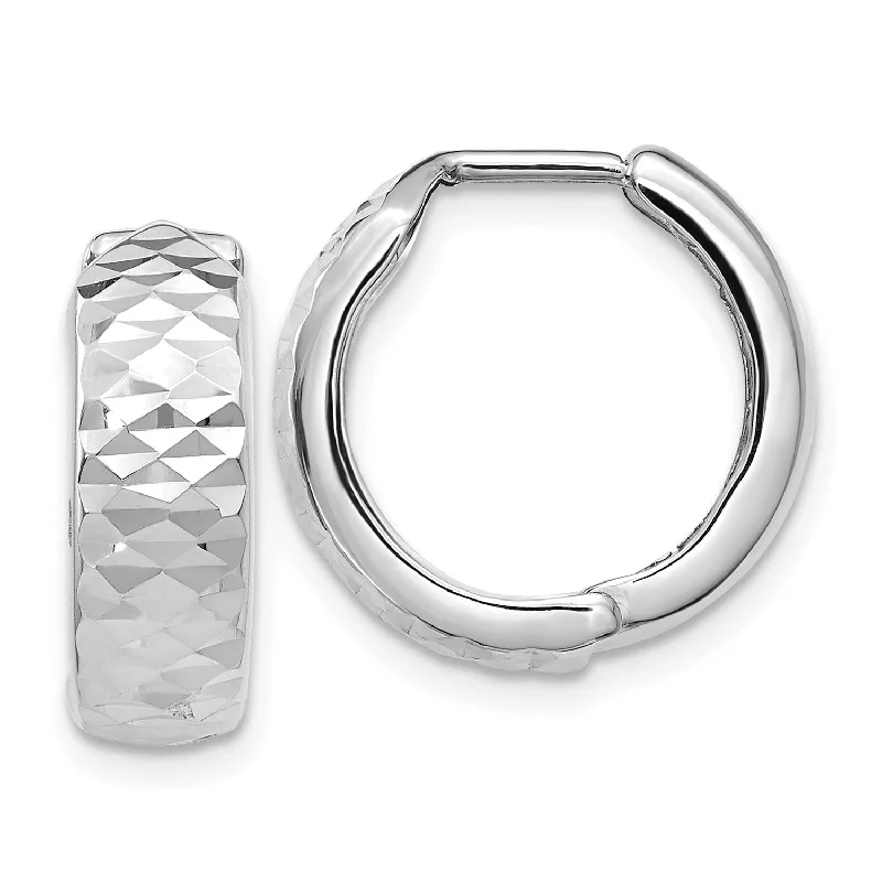 Women’s large earrings-10KT White Gold 14X17MM Hinged Diamond-cut Hoop Earrings