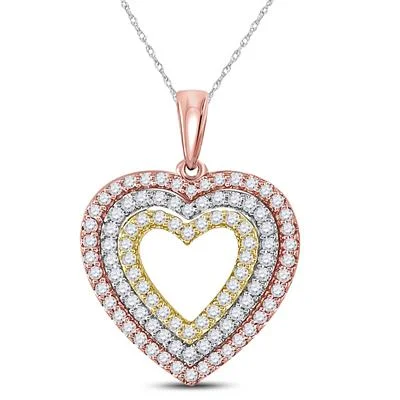 Women’s heart-shaped pendant necklace-10K WHITE GOLD ROUND DIAMOND HEART PENDANT 1/2 CTTW