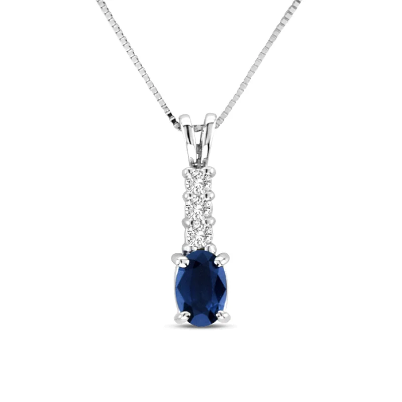 Women’s infinity necklace-Blue Sapphire and Diamond Drop Pendant, 14K White Gold