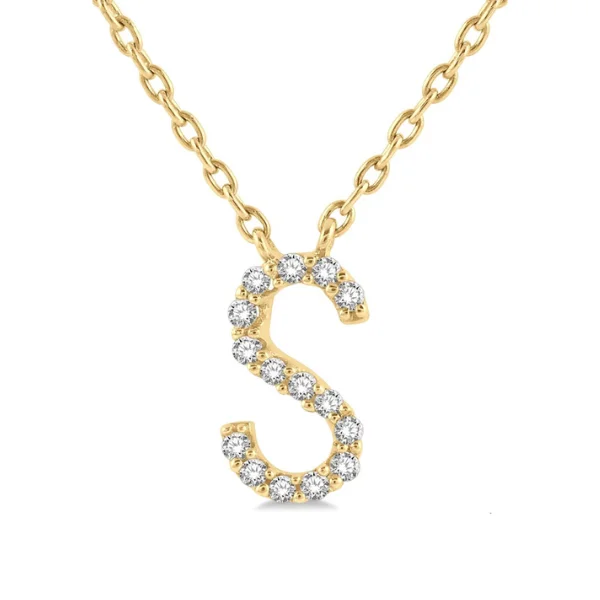 Women’s elegant necklace-1/20 ctw Initial 'S' Round Cut Diamond Pendant With Chain in 10K Yellow Gold