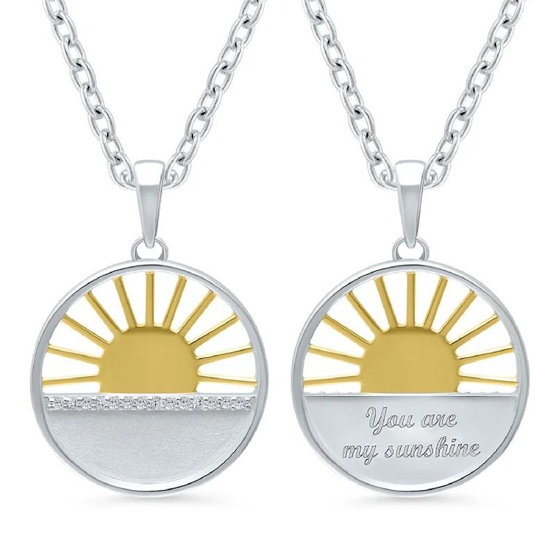 Women’s art deco necklace-Sterling Silver You Are My Sunshine Diamond Pendant